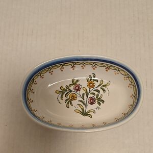 Hand Painted Floral Oval Ceramic Dish From Portugal